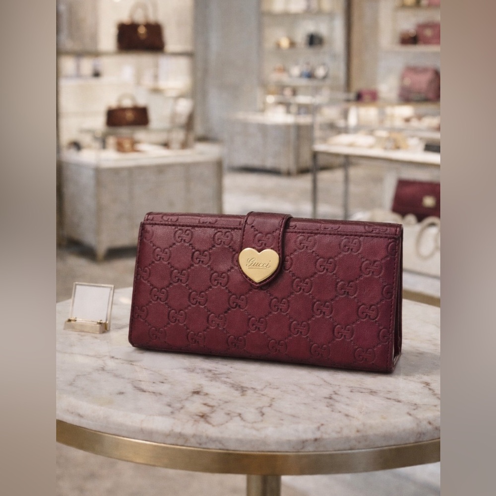 Gucci Guccissima Heart Kiss Burgundy Wallet
